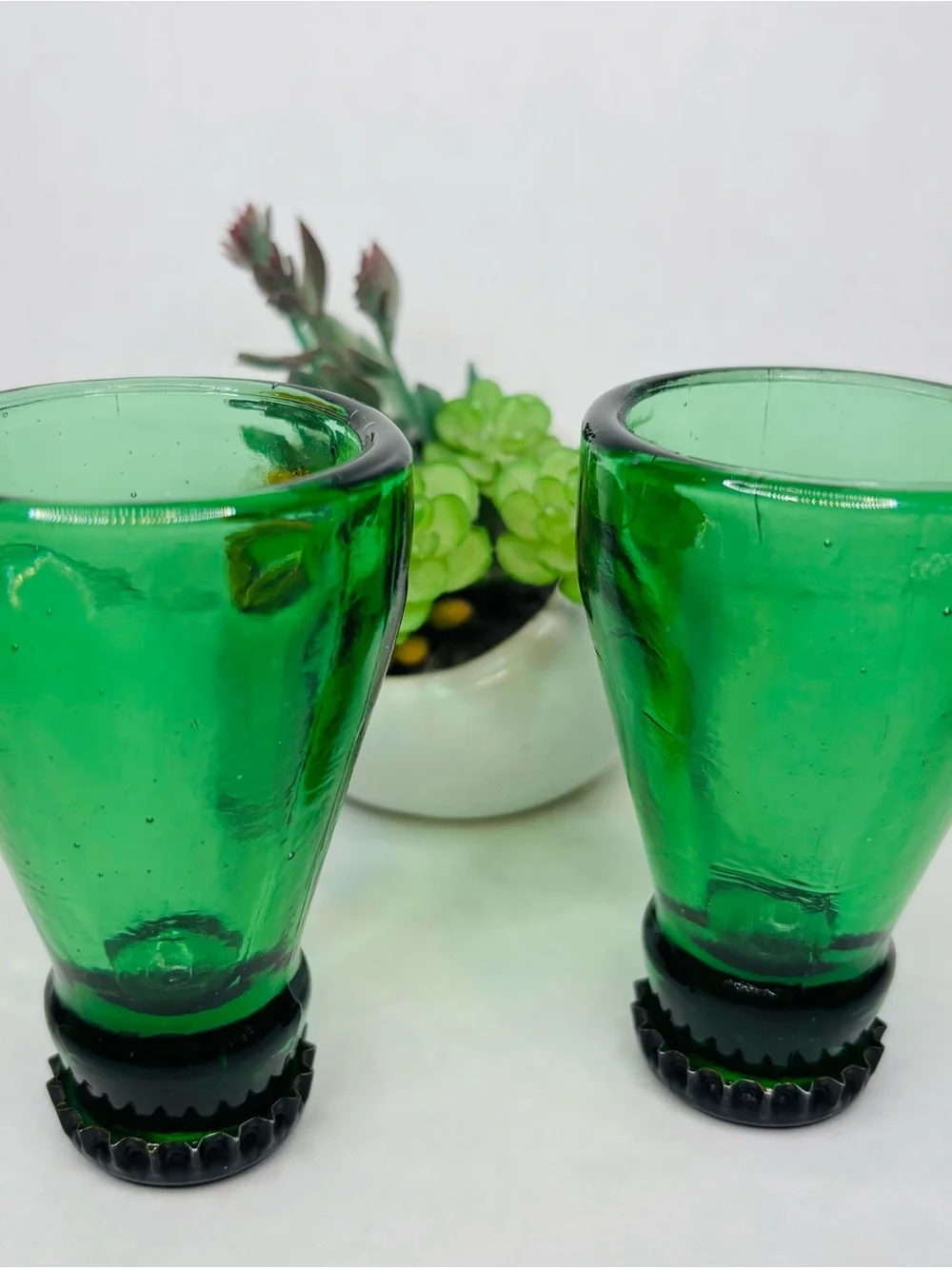 Green Bottle Top Shot Glasses - Set of 2